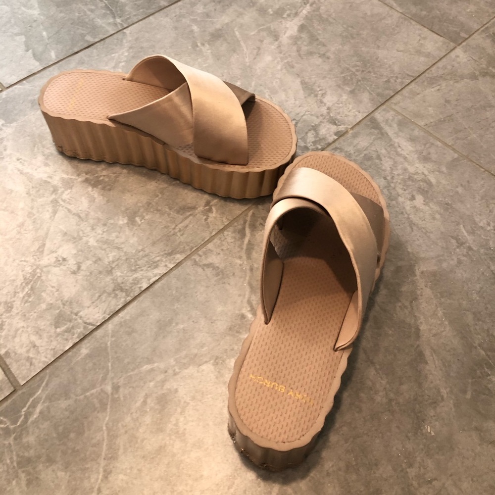 Tory Burch Rose Gold Platform Wedge Slides